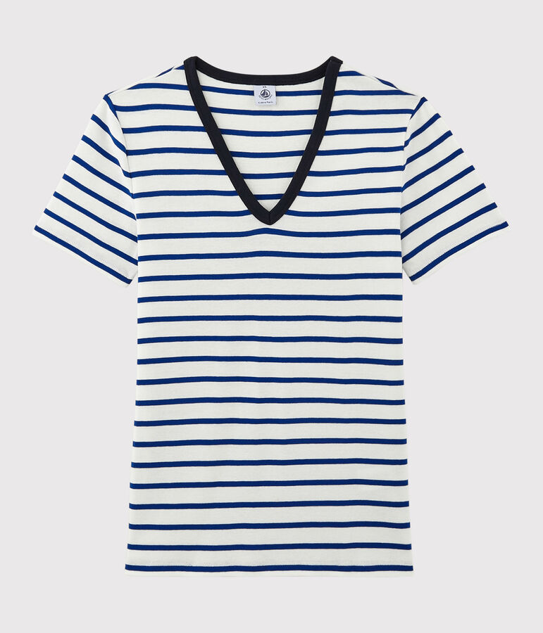 T-shirt scollo a V iconica Donna bianco/blu