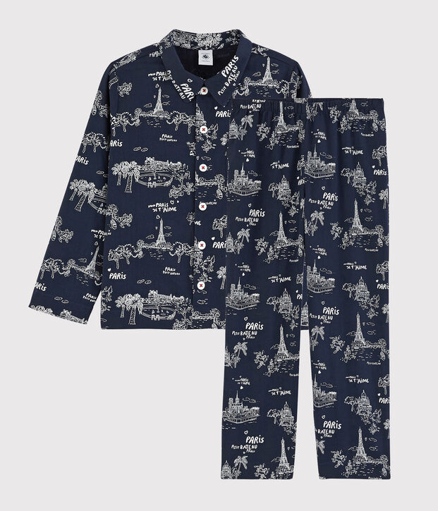 Pigiama corto fantasia Parigi bambino in cotone blu/bianco