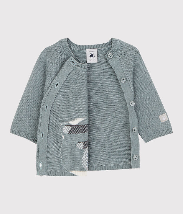 Cardigan orso beb&egrave; in maglia di lana e cotone grigio