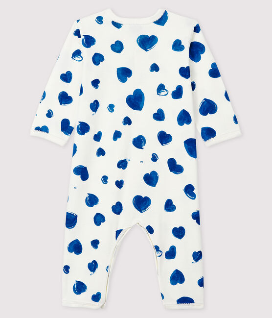 Tutina a cuori blu senza piedi bebè femmina a costine bianco MARSHMALLOW/bianco MULTICO
