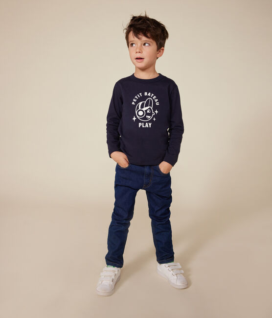 T-shirt a maniche lunghe in jersey sottile bambino blu SMOKING