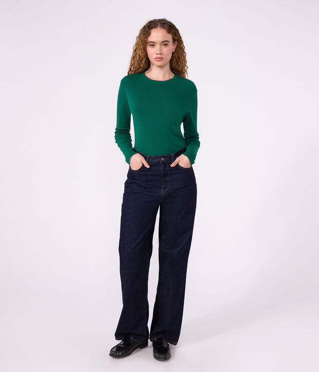 T-shirt a maniche lunghe in cotone con punto cocotte donna TREE