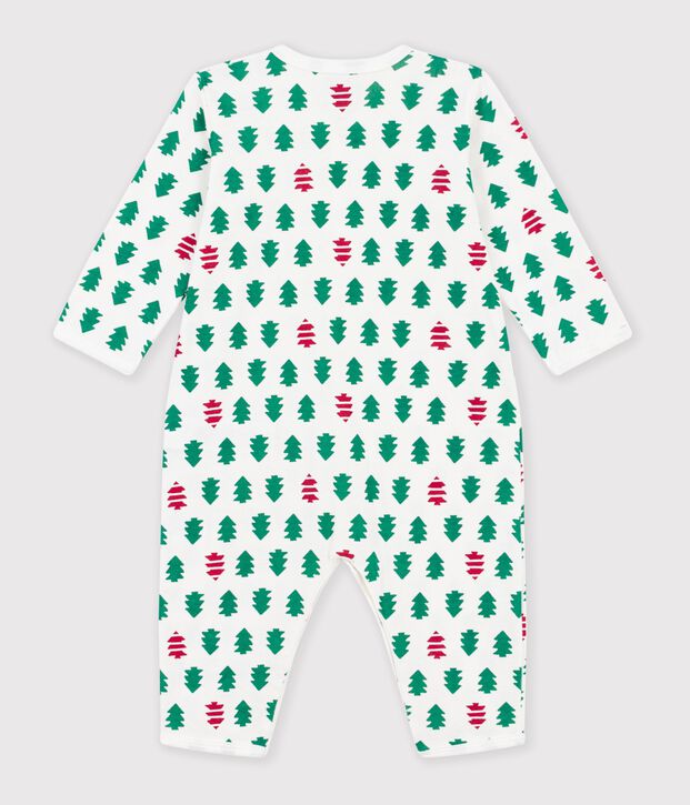 Pigiama senza piedini in cotone con abeti stampati neonato bianco/multicolore