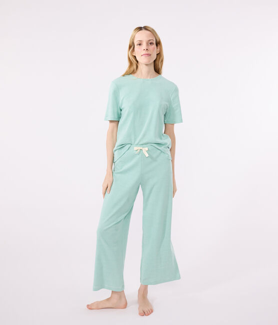 Pigiama in cotone a righe con gamba ampia donna verde ALOEVERA/bianco MARSHMALLOW