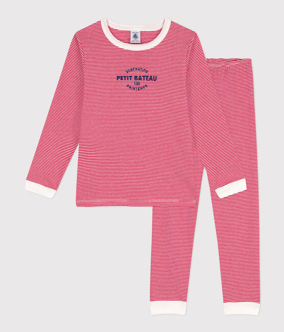 Pigiama millerighe in cotone bambina/bambino rosso CORRIDA/bianco MARSHMALLOW