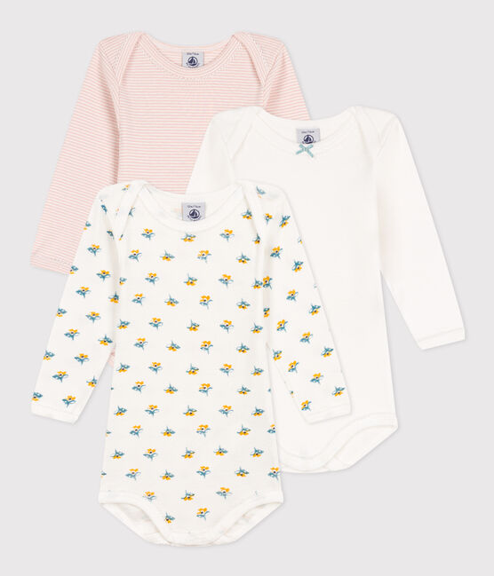 Confezione da 3 body bebè in cotone a fiori a maniche lunghe variante 1
