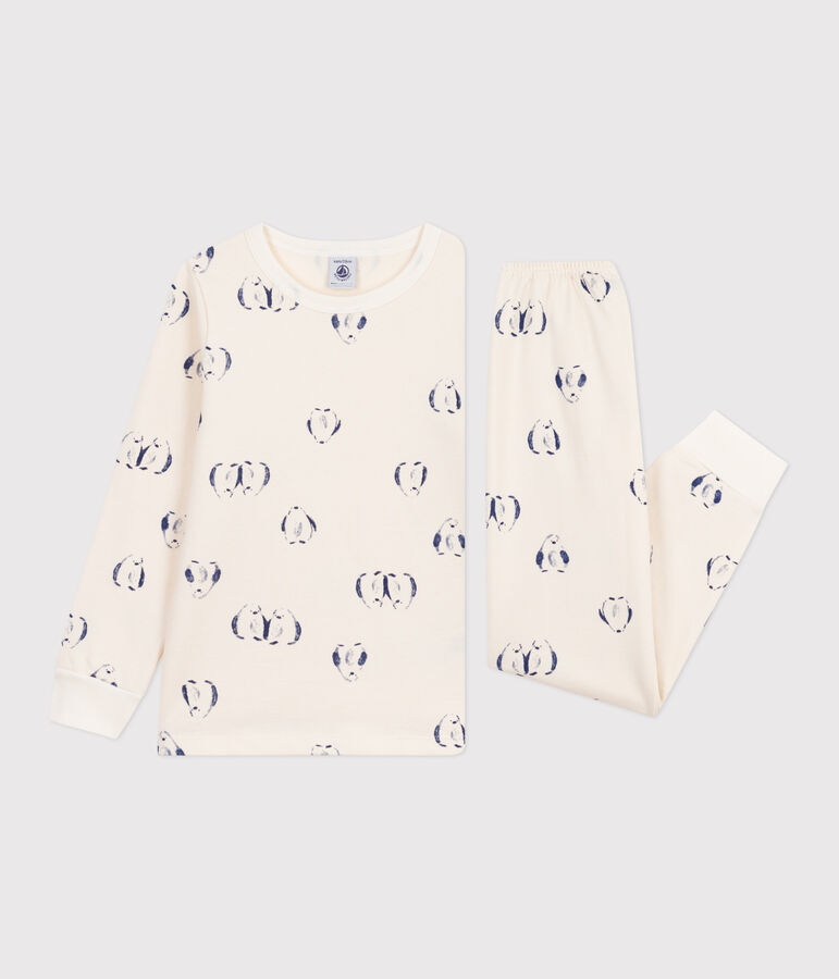 Pigiama bambino in tessuto felpato con pinguini stampati blu MILK/ SOIR