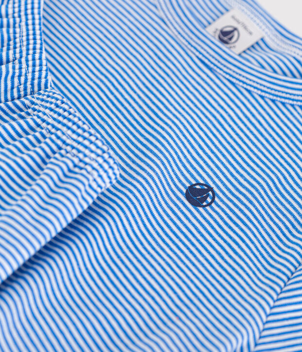 Pigiama short bambino in cotone rigato blu/bianco