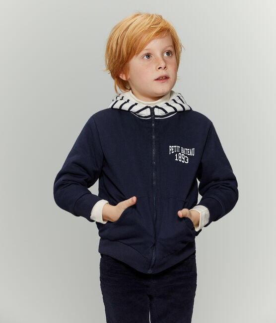 Felpa bambino reversibile con zip blu SMOKING