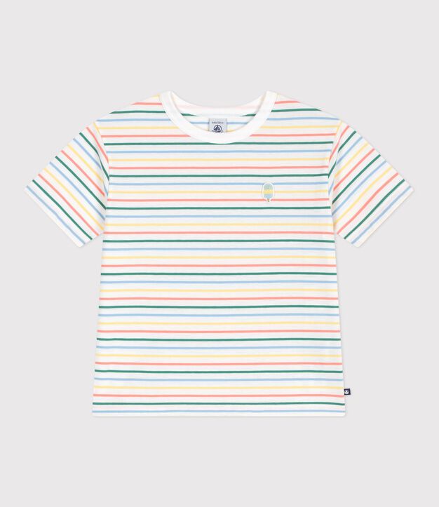 T-shirt a maniche corte in cotone a righe bambino bianco/multicolore