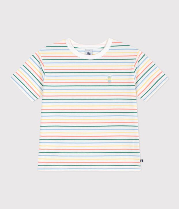 T-shirt a maniche corte in cotone a righe bambino bianco/multicolore