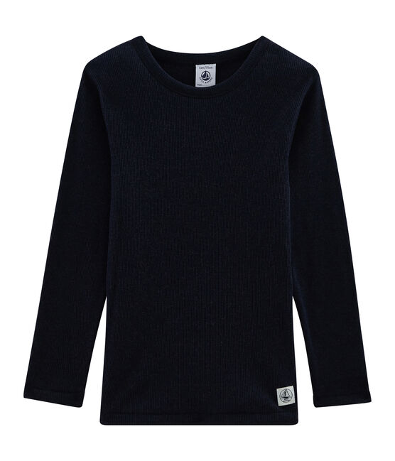 T-shirt a maniche lunghe in lana seta e cotone da bambino blu SMOKING