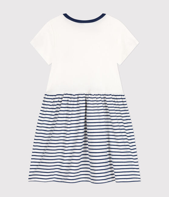Abito a maniche corte in cotone bambina bianco MARSHMALLOW/blu MEDIEVAL