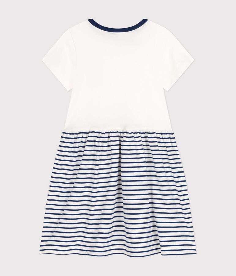 Abito a maniche corte in cotone bambina bianco/blu