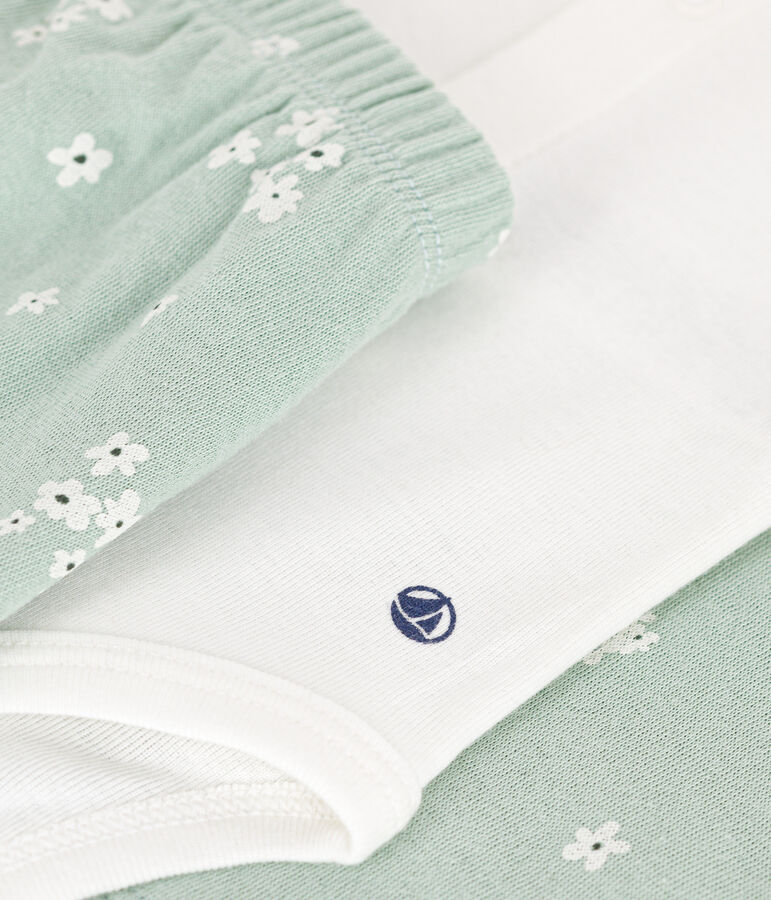 Completo 3 pezzi in tubique neonato verde/multicolore