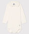 Body  in cotone a manica lunga con  colletto a polo bianco MARSHMALLOW