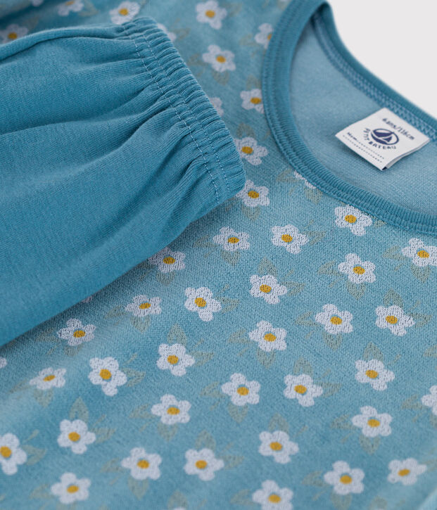 Camicia da notte bambina in ciniglia motivo fiore blu/multicolore