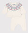 Completo 2 pezzi con cardigan in maglia jacquard neonato bianco MARSHMALLOW/rosa CHARME