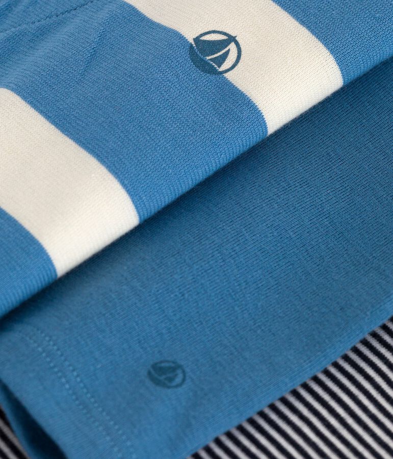 Set due pezzi in cotone con cardigan tinta unita e tutina corta neonato blu/multicolore