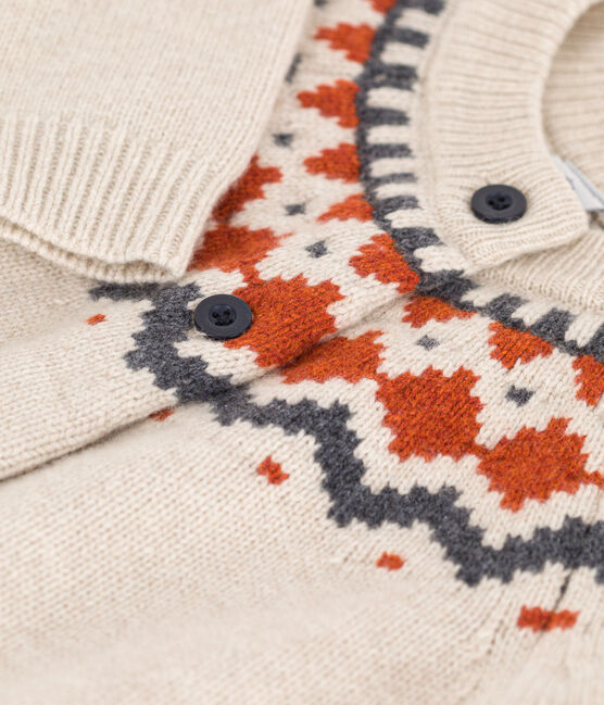 Cardigan jacquard lana e cotone bambina beige MONTELIMAR/bianco MULTICO