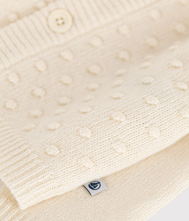 Cardigan in tricot di lana e nylon riciclato beb&egrave; ecru