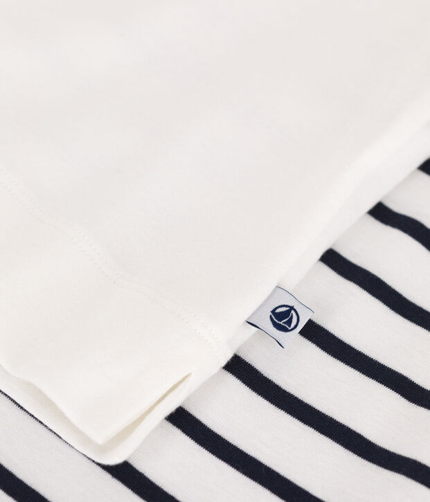 Pigiama corto in cotone con stampa a cuori donna bianco/blu