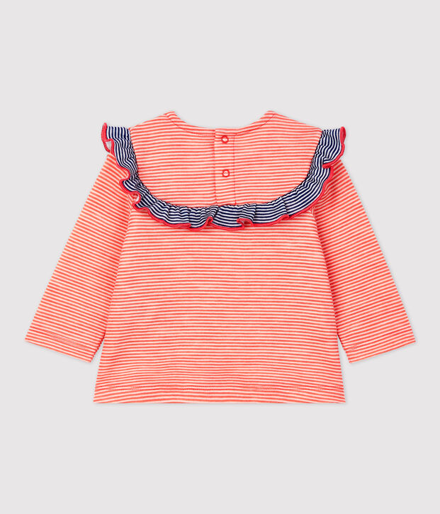 Blusa in lana e cotone beb&egrave; arancione/bianco
