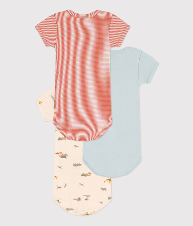 Confezione da 3 body manica corta in cotone con animali multicolore