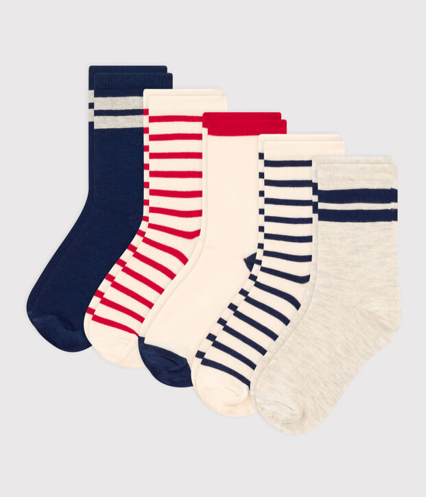 Confezione da 5 paia di calzini blu bianco rosso bambino unisex multicolore