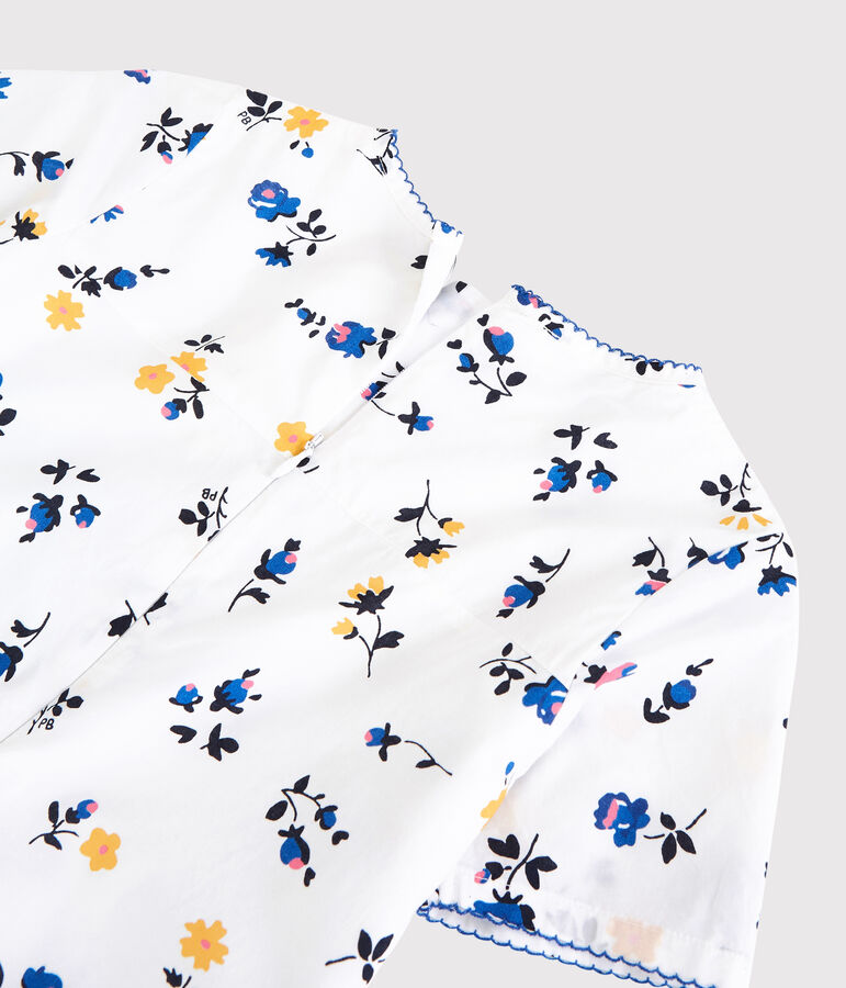 Abito bambina a maniche corte in cotone bianco/multicolore