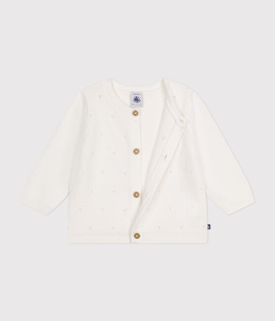 Cardigan bebè in tricot di cotone traforato bianco MARSHMALLOW