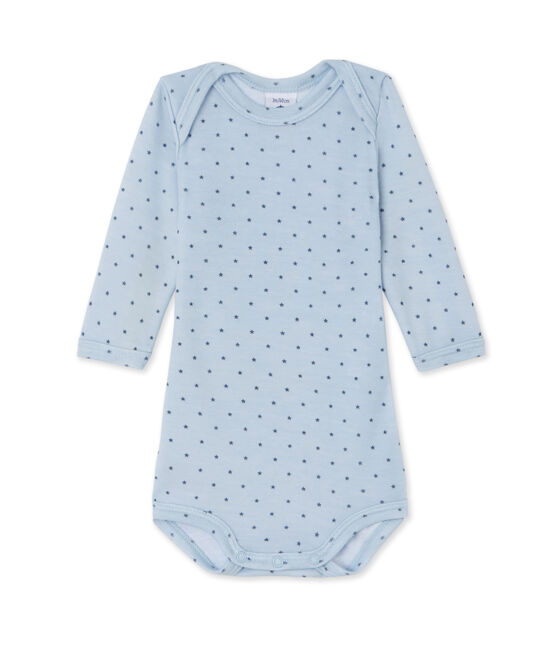 Body bebè bambino maniche lunghe lana e cotone blu FRAICHEUR/grigio TEMPETE