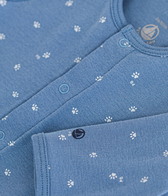 Bodyjama senza piedi in cotone blu BEACH/ MARSHMALLOW