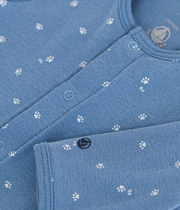 Bodyjama senza piedi in cotone blu/bianco