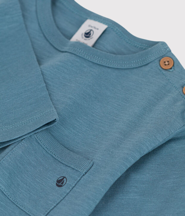 T-shirt maniche lunghe beb&egrave; in cotone blu