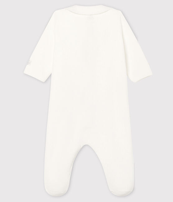 Tutina pigiama bianca con zip bebè in ciniglia di cotone biologico bianco MARSHMALLOW