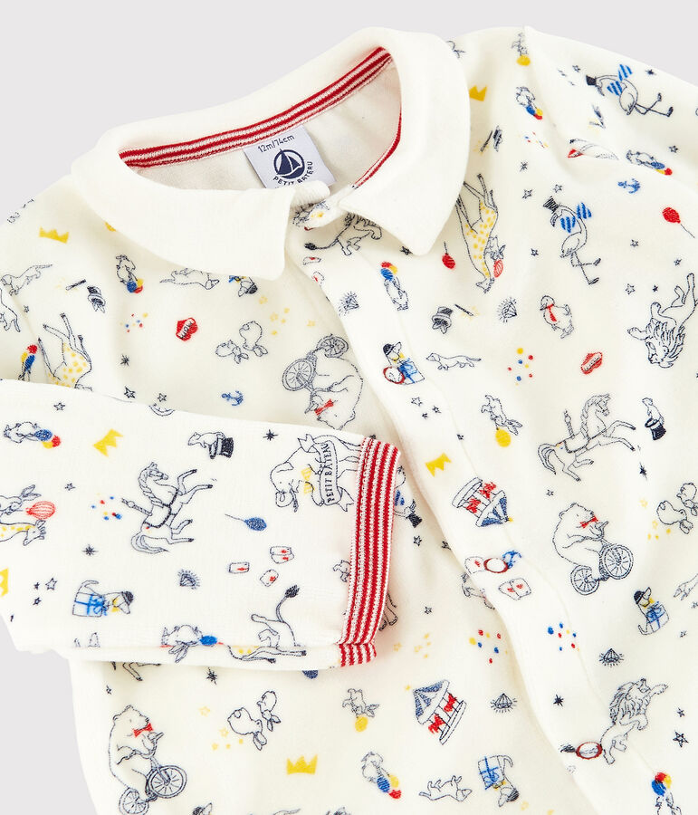 Tutina beb&egrave; maschio in ciniglia bianco/multicolore