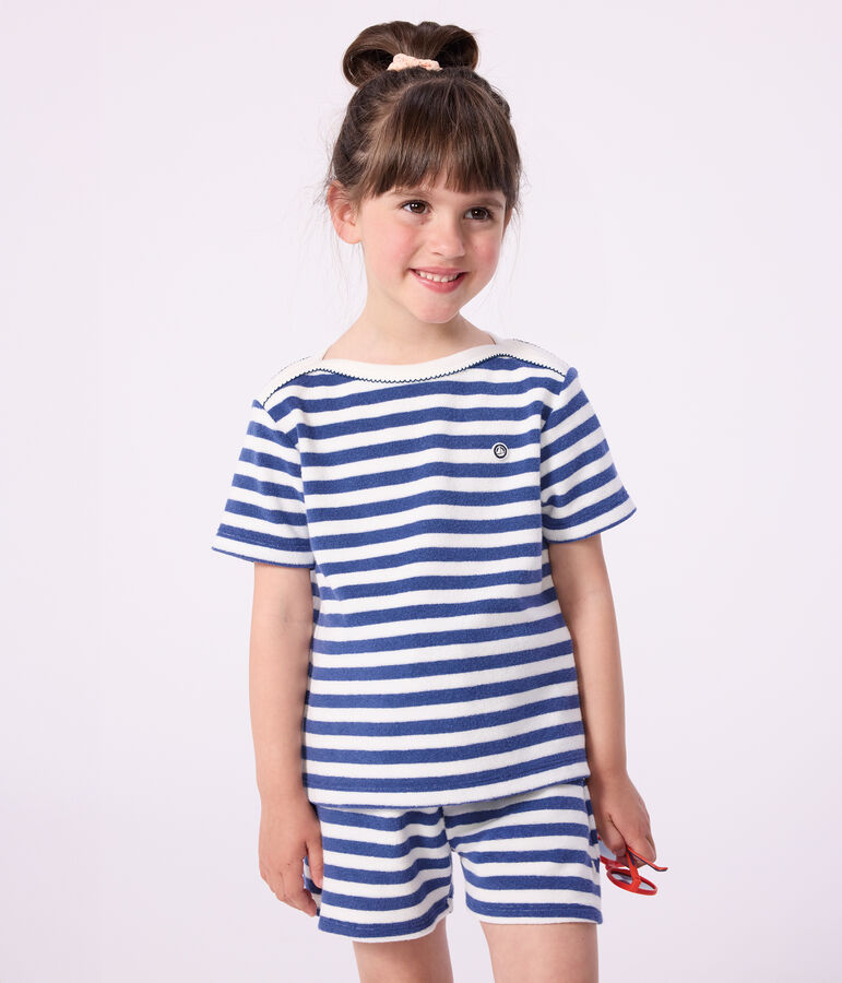 T-shirt a maniche corte in cotone a righe bambino blu/bianco