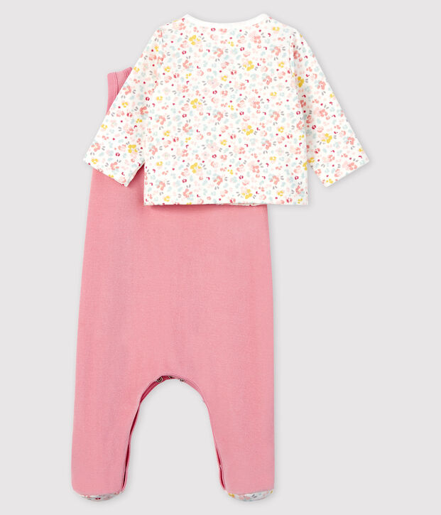 Completo 2 pezzi fiori rosa neonato in velluto rosa/multicolore