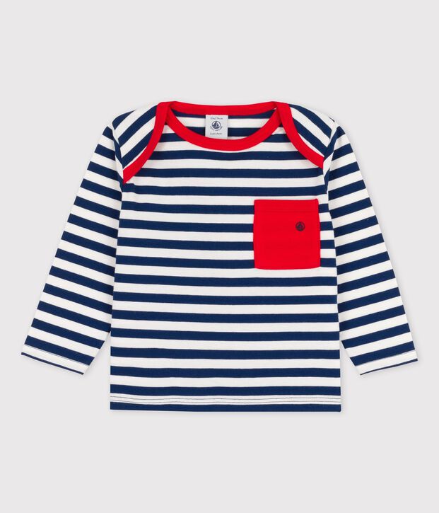 T-shirt beb&egrave; a maniche lunghe in jersey a righe blu/bianco