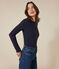 T-shirt Iconica a maniche lunghe a coste tinta unita donna blu SMOKING