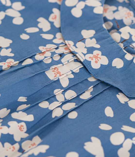 Blusa in popeline stampato bambina blu BEACH/ MULTICO