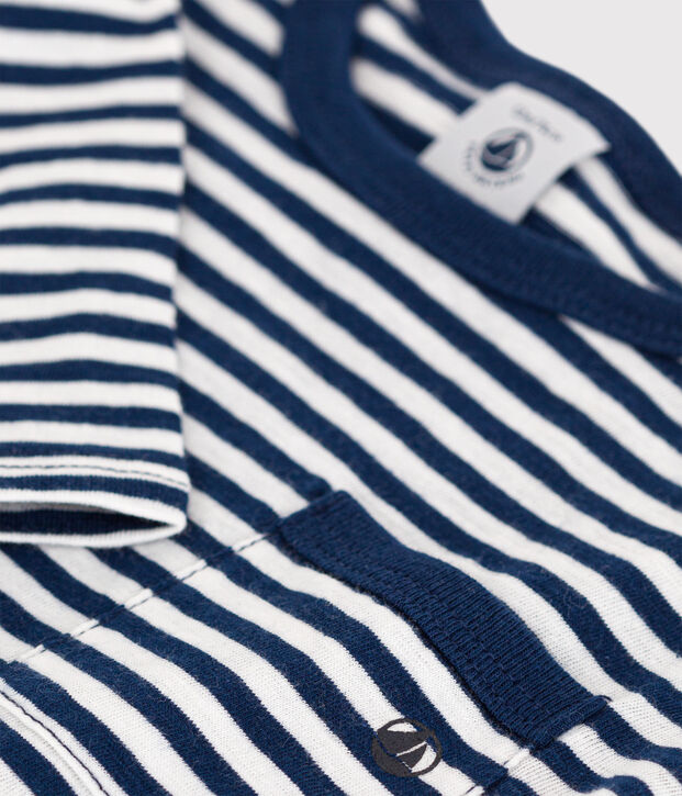 T-shirt beb&egrave; a maniche lunghe in jersey fiammato a righe blu/bianco