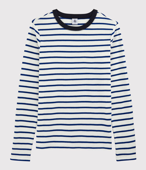 T-shirt girocollo iconica in cotone Donna bianco MARSHMALLOW/blu SURF