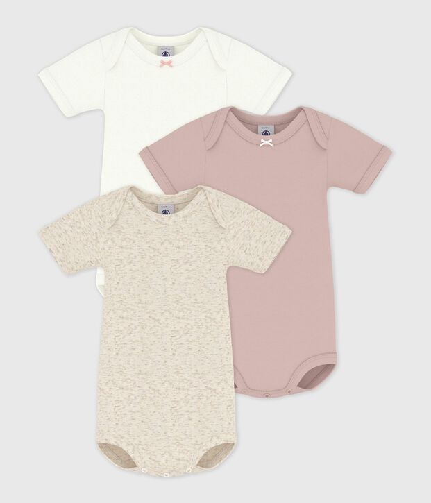 Set 3 body a maniche corte in cotone tinta unita neonato multicolore