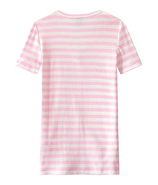 T-shirt donna scollo V in costina originale 1x1 rigata rosa BABYLONE/bianco MARSHMALLOW