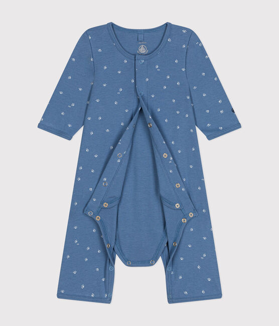 Bodyjama senza piedi in cotone blu BEACH/ MARSHMALLOW