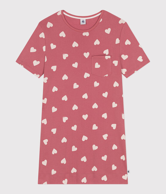 Camicia da notte a maniche corte con stampa a cuori donna rosa ROSEWOOD/ MARSHMALLOW