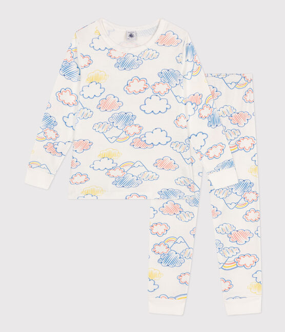 Pigiama stampa motivo nuvola e arcobaleno in cotone bambino bianco MARSHMALLOW/bianco MULTICO