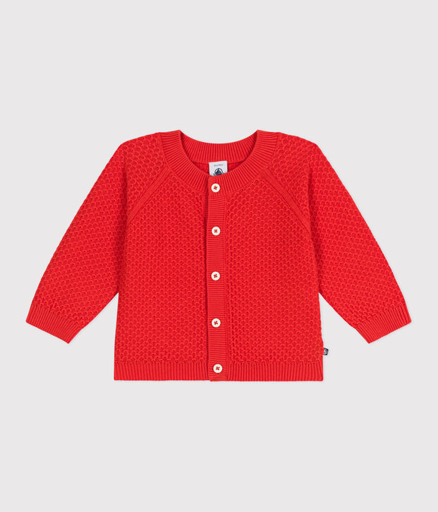 Cardigan in cotone a punto fantasia neonata rosso